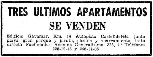 Anuncio de los apartamentos GAVAMAR de Gav� Mar publicado en el diario LA VANGUARDIA (17 de Febrero de 1966)